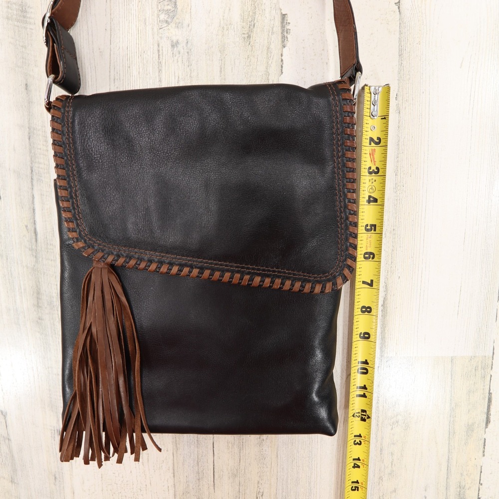 ili New York Crossbody Bag Black Genuine Leather Flap Zip Organizer - Picture 12 of 14